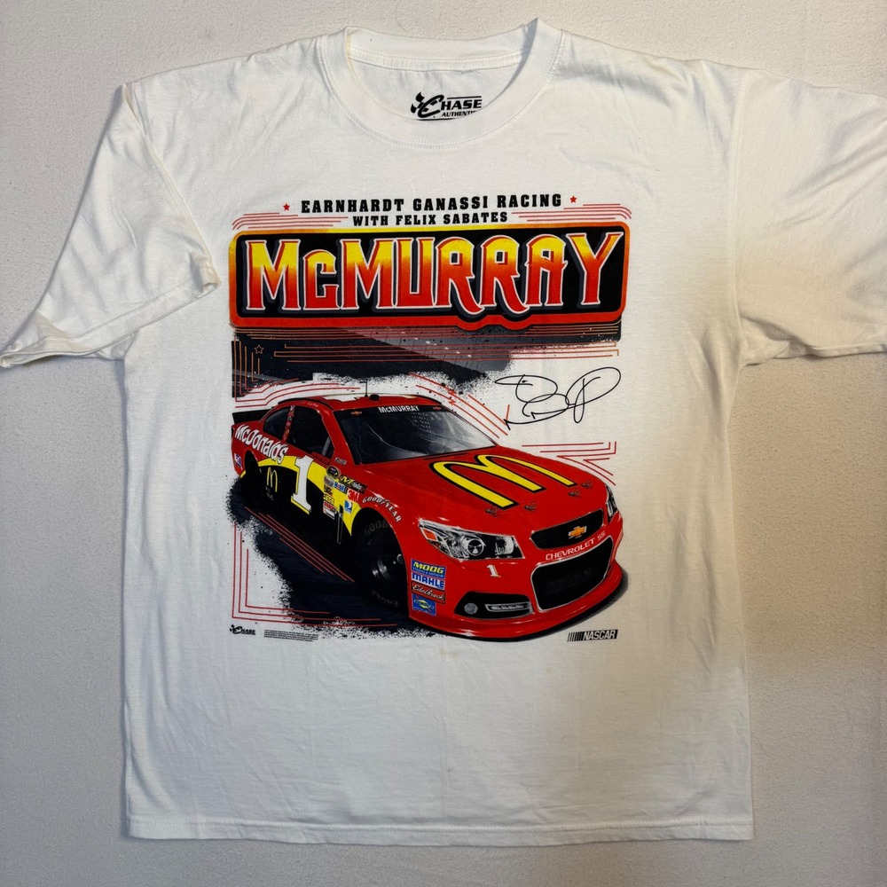 Chase Authentics NASCAR Jamie McMurray McDonalds Racing T-Shirt Mens Large White